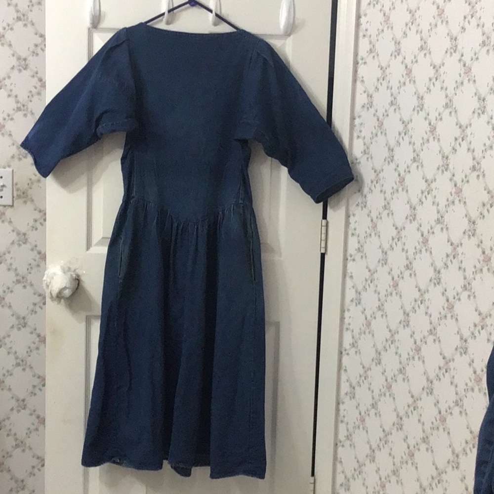 PV Rich Vintage Sz 5 Maxi/Midi Denim Prairie Style Drop Waisted Buttoned Dress. - Picture 2 of 7